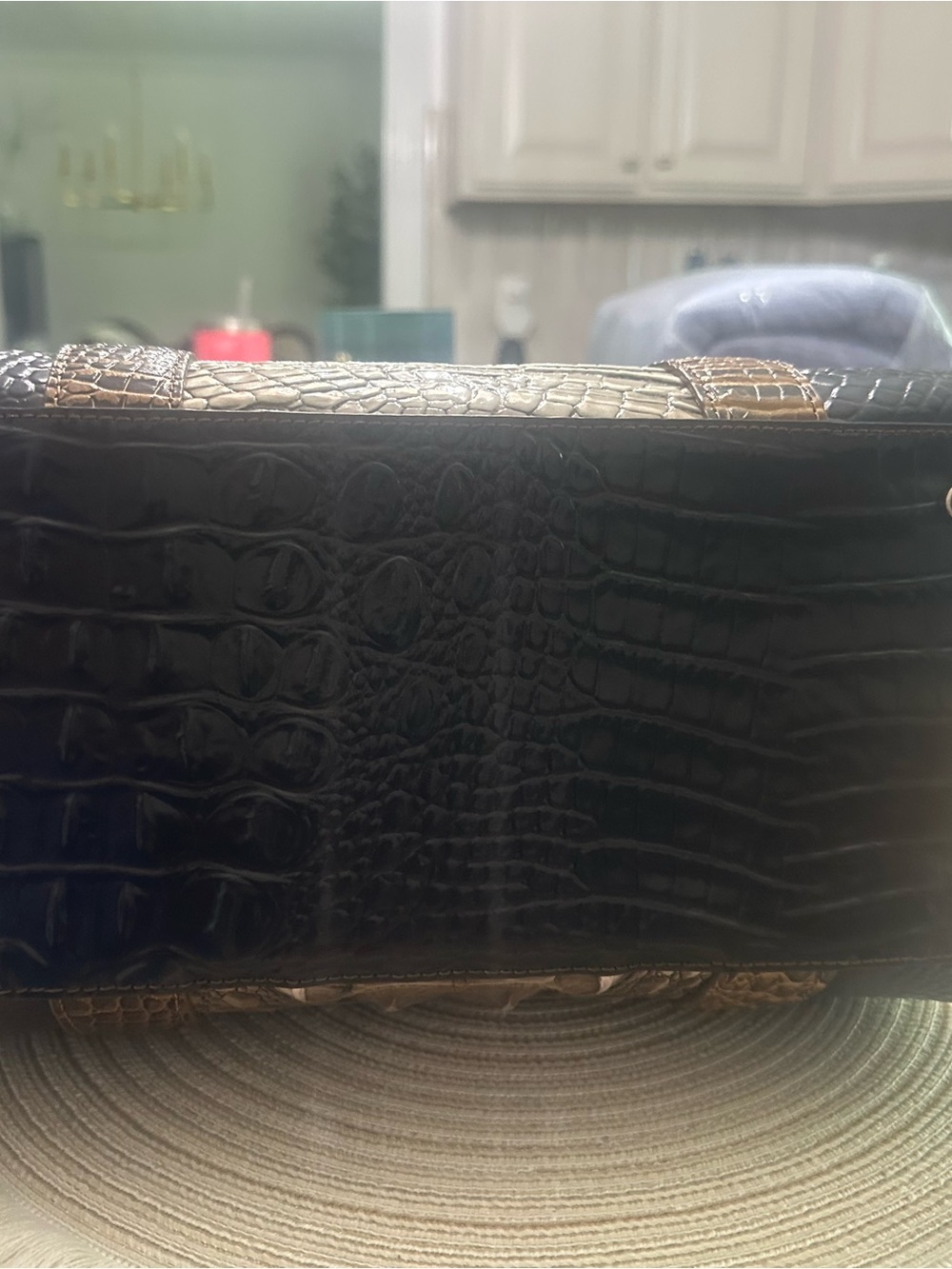 Brahmin Black and Taupe Croc-Embossed Satchel - Picture 13 of 16
